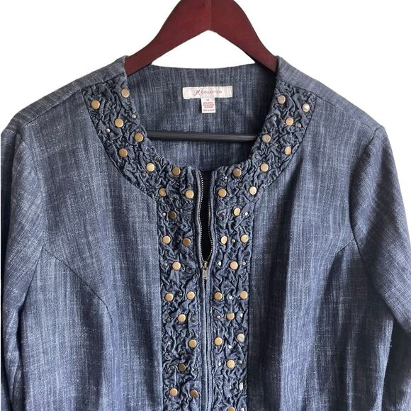 JM Collection Women Jacket 14 Blue Chambray Soft Denim Decorative Trim Blazer - Picture 12 of 12
